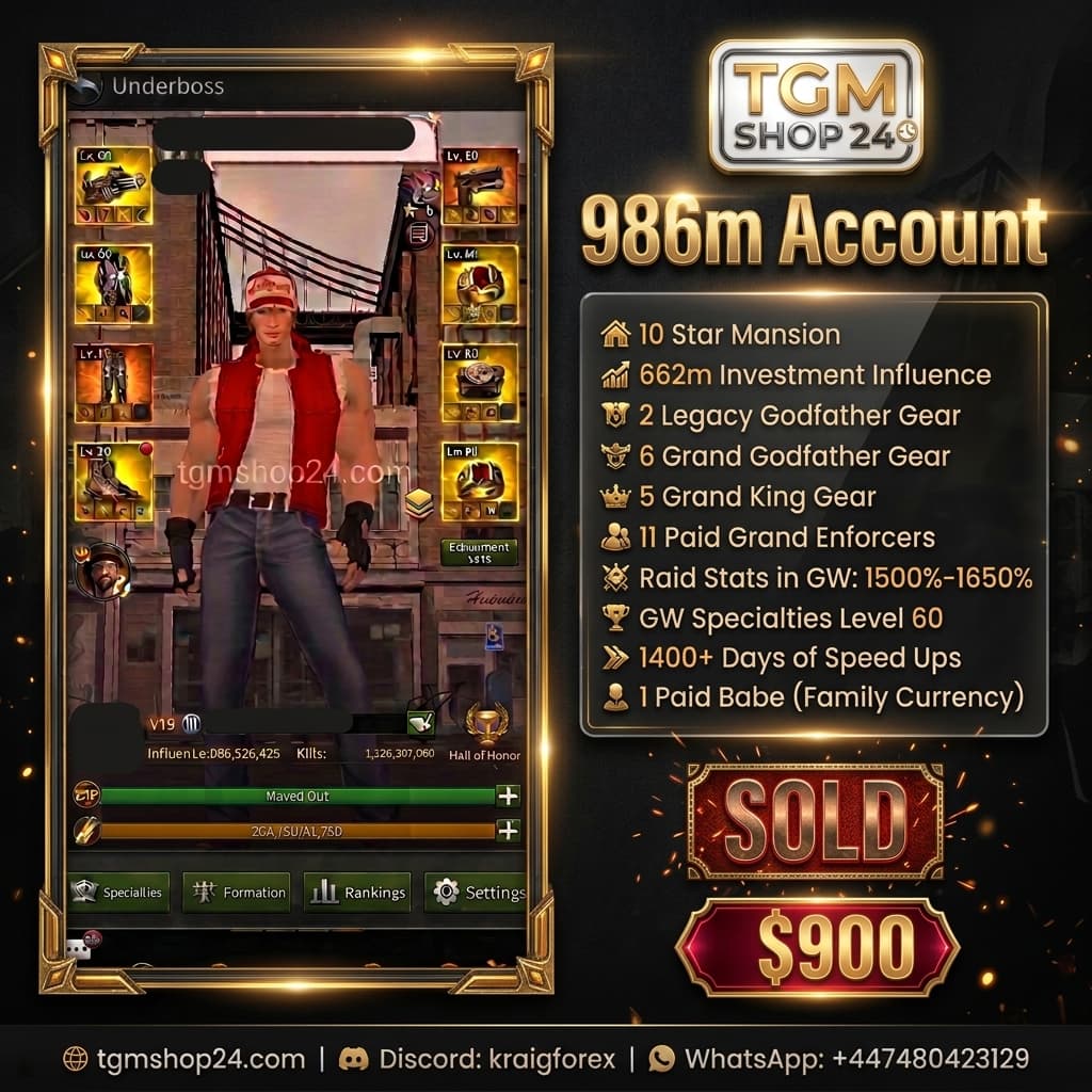 986m Account VIP 19 GW Level 60 20% RJB Paid Enforcer